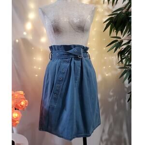 J. Brand Tranquil Belted Chambray Denim Skirt Heavenly Blue Womens Size M Pleat
